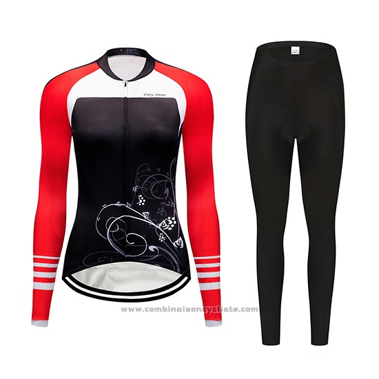 2019 Maillot Cyclisme Femme Dirty Snow Rouge Blanc Noir Manches Longues et Cuissard