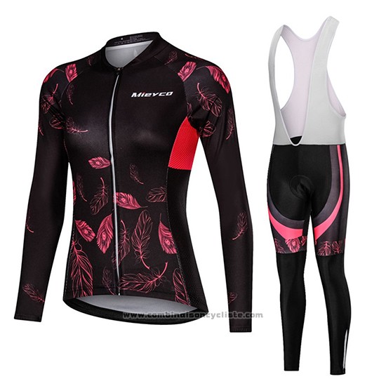2019 Maillot Cyclisme Femme Mieyco Noir Rouge Manches Longues et Cuissard