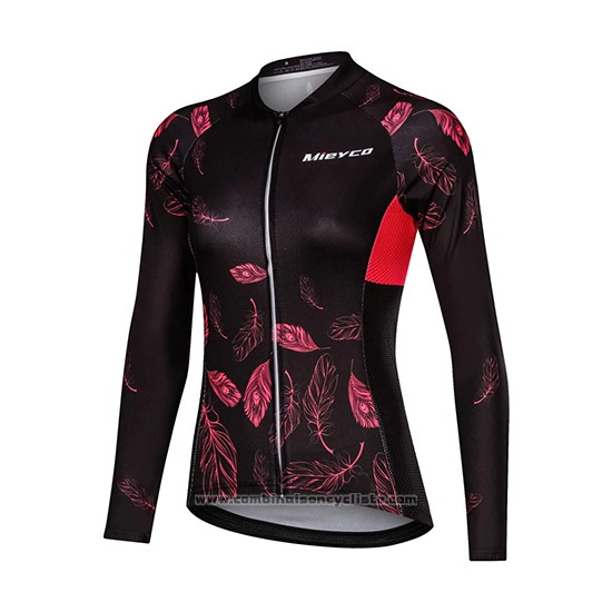 2019 Maillot Cyclisme Femme Mieyco Noir Rouge Manches Longues et Cuissard
