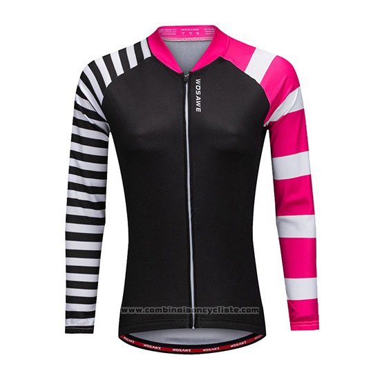 2019 Maillot Cyclisme Femme Wosawe Noir Blanc Rose Manches Longues et Cuissard