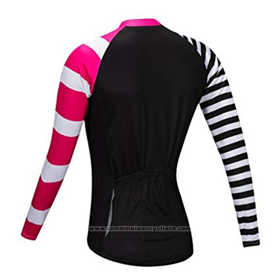 2019 Maillot Cyclisme Femme Wosawe Noir Blanc Rose Manches Longues et Cuissard
