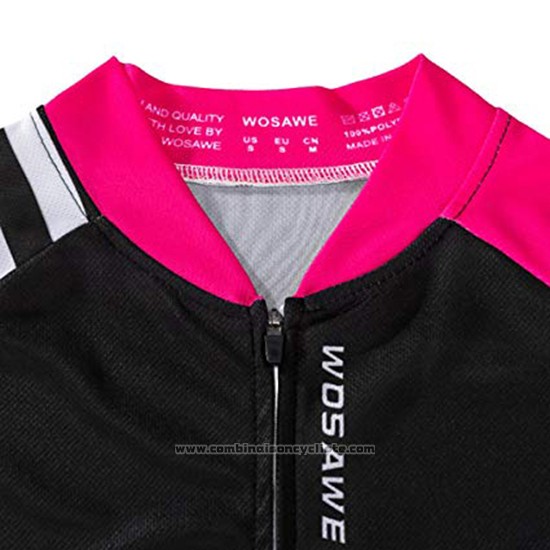 2019 Maillot Cyclisme Femme Wosawe Noir Blanc Rose Manches Longues et Cuissard