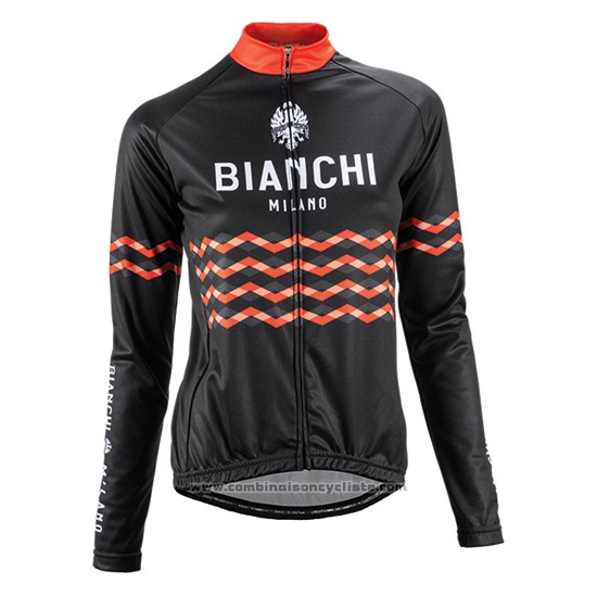 2016 Maillot Cyclisme Femme Bianchi Noir et Orange Manches Longues et Cuissard