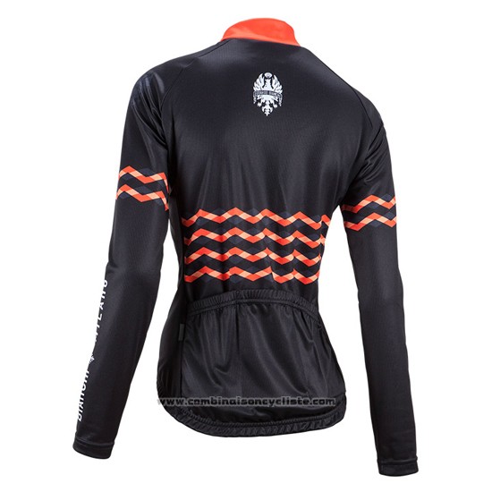 2016 Maillot Cyclisme Femme Bianchi Noir et Orange Manches Longues et Cuissard