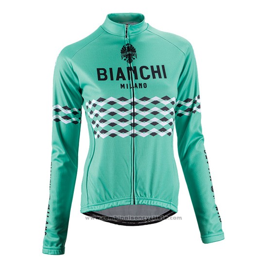 2016 Maillot Cyclisme Femme Bianchi Noir et Vert Manches Longues et Cuissard