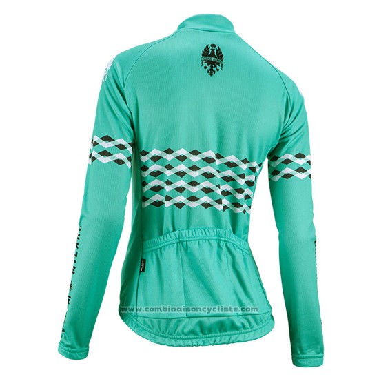 2016 Maillot Cyclisme Femme Bianchi Noir et Vert Manches Longues et Cuissard