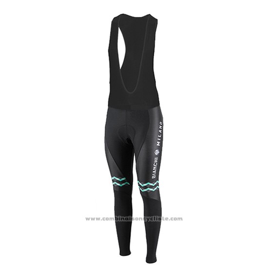 2016 Maillot Cyclisme Femme Bianchi Noir et Vert Manches Longues et Cuissard