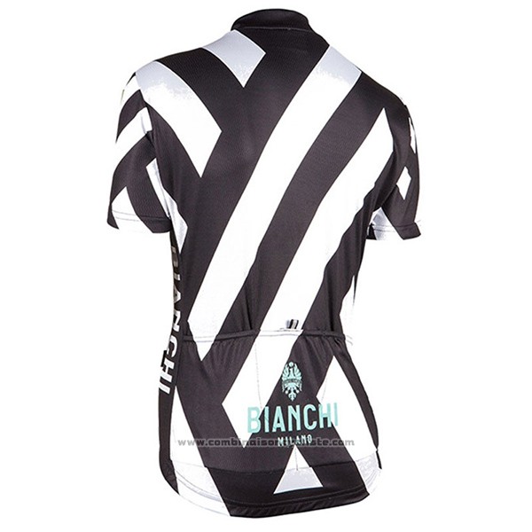 2017 Maillot Cyclisme Femme Bianchi Noir et Blanc Manches Courtes et Cuissard