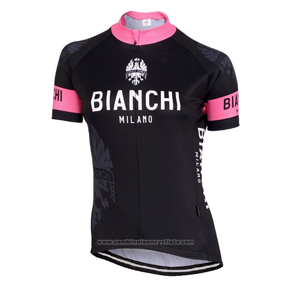 2017 Maillot Cyclisme Femme Bianchi Noir et Rose Manches Courtes et Cuissard