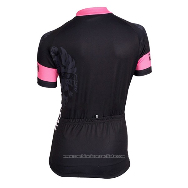 2017 Maillot Cyclisme Femme Bianchi Noir et Rose Manches Courtes et Cuissard