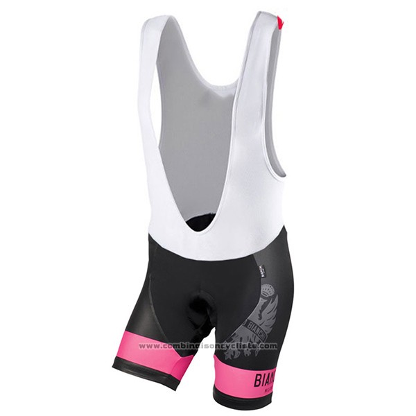 2017 Maillot Cyclisme Femme Bianchi Noir et Rose Manches Courtes et Cuissard