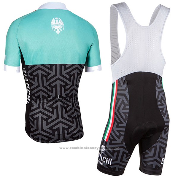 2017 Maillot Cyclisme Femme Bianchi Noir et Vert Manches Courtes et Cuissard