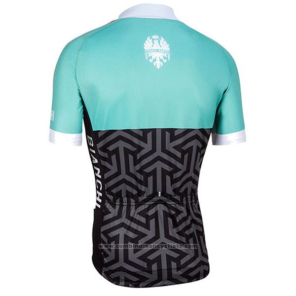 2017 Maillot Cyclisme Femme Bianchi Noir et Vert Manches Courtes et Cuissard