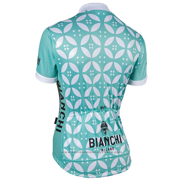2017 Maillot Cyclisme Femme Bianchi Vert et Blanc Manches Courtes et Cuissard