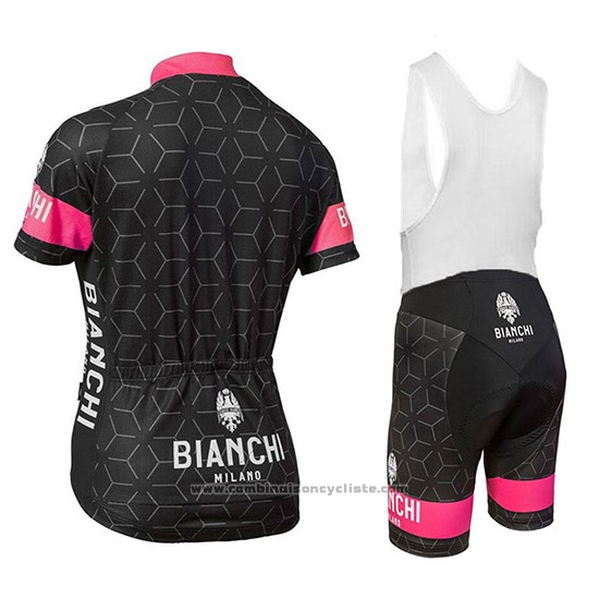 2018 Maillot Cyclisme Bianchi Nevola Noir et Rose Manches Courtes et Cuissard