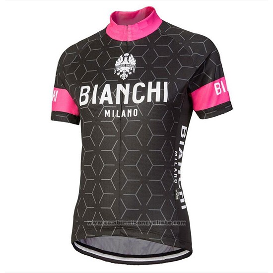 2018 Maillot Cyclisme Bianchi Nevola Noir et Rose Manches Courtes et Cuissard