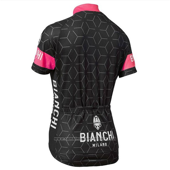2018 Maillot Cyclisme Bianchi Nevola Noir et Rose Manches Courtes et Cuissard