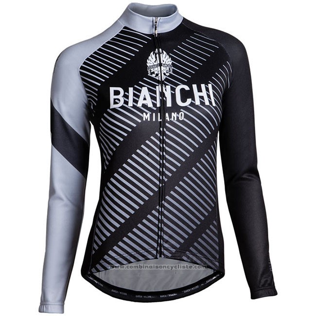 Maillot Cyclisme Femme Bianchi Milano Catria Noir Gris Manches Longues et Cuissard
