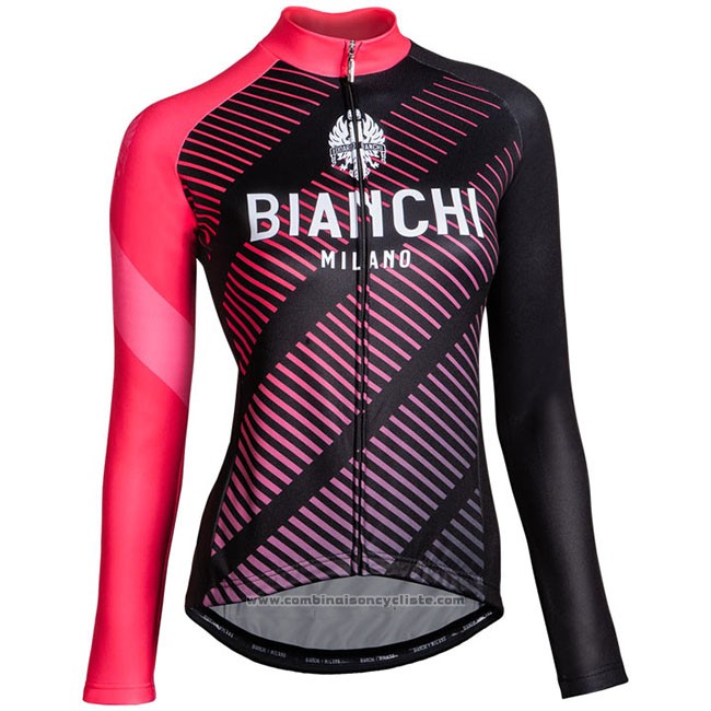Maillot Cyclisme Femme Bianchi Milano Catria Noir Rose Manches Longues et Cuissard