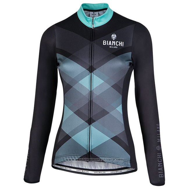 Maillot Cyclisme Femme Bianchi Milano Cornedo Noir Bleu Manches Longues et Cuissard
