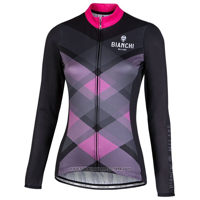 Maillot Cyclisme Femme Bianchi Milano Cornedo Noir Rose Manches Longues et Cuissard
