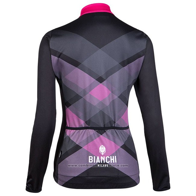 Maillot Cyclisme Femme Bianchi Milano Cornedo Noir Rose Manches Longues et Cuissard