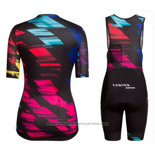 2016 Maillot Cyclisme Femme Canyon Noir et Rouge Manches Courtes et Cuissard
