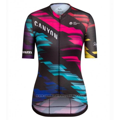 2016 Maillot Cyclisme Femme Canyon Noir et Rouge Manches Courtes et Cuissard