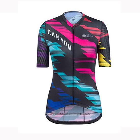 2019 Maillot Cyclisme Femme Canyon Sram Noir Rouge Manches Courtes et Cuissard