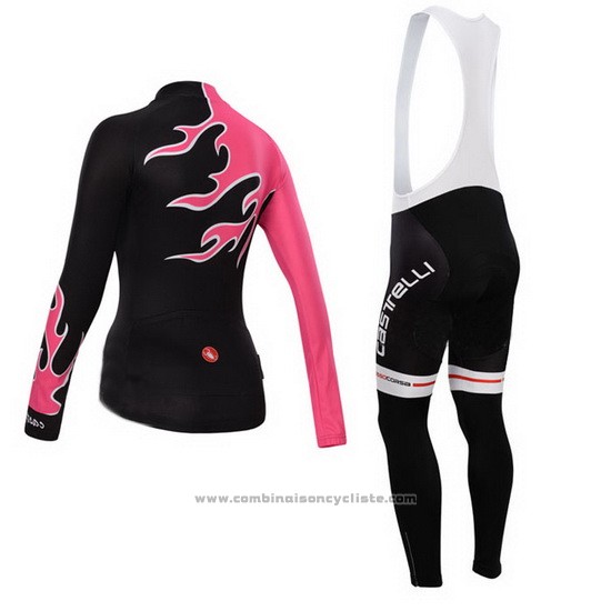 2014 Maillot Cyclisme Femme Castelli Rouge et Noir Manches Longues et Cuissard