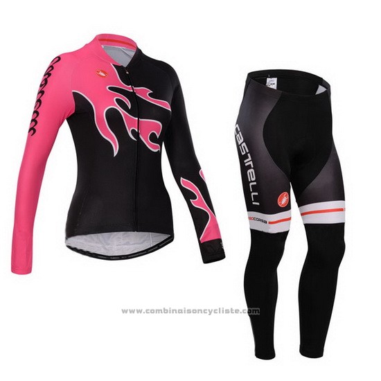 2014 Maillot Cyclisme Femme Castelli Rouge et Noir Manches Longues et Cuissard