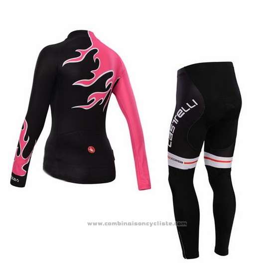 2014 Maillot Cyclisme Femme Castelli Rouge et Noir Manches Longues et Cuissard