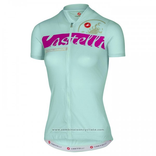2017 Maillot Cyclisme Femme Castelli Bleu Clair Manches Courtes et Cuissard
