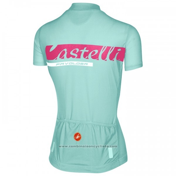 2017 Maillot Cyclisme Femme Castelli Bleu Clair Manches Courtes et Cuissard