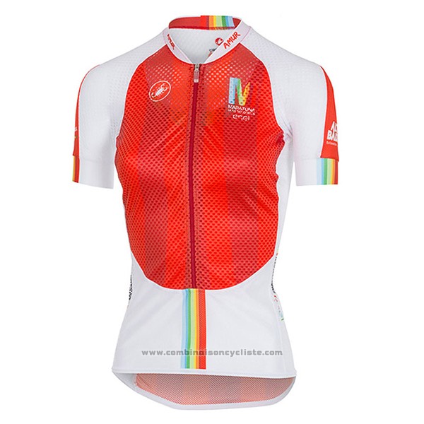 2017 Maillot Cyclisme Femme Castelli Maratona Rouge et Blanc Manches Courtes et Cuissard