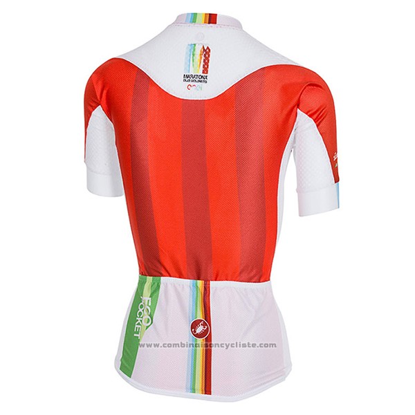 2017 Maillot Cyclisme Femme Castelli Maratona Rouge et Blanc Manches Courtes et Cuissard