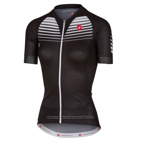2017 Maillot Cyclisme Femme Castelli Noir et Blanc Manches Courtes et Cuissard