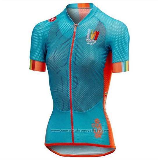 2018 Maillot Cyclisme Femme Castelli Maratona Dles Dolomites-enel Bleu Orange Manches Courtes et Cuissard
