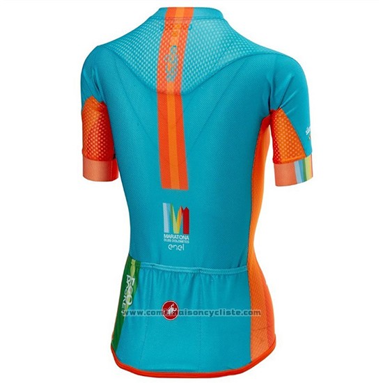 2018 Maillot Cyclisme Femme Castelli Maratona Dles Dolomites-enel Bleu Orange Manches Courtes et Cuissard