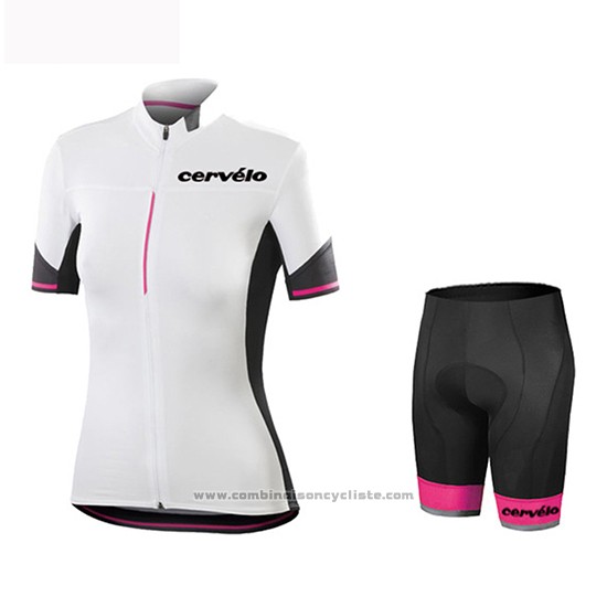 2019 Maillot Cyclisme Femme Cervelo Blanc Noir Manches Courtes et Cuissard