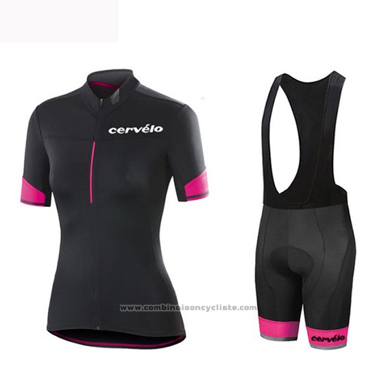 2019 Maillot Cyclisme Femme Cervelo Noir Rouge Manches Courtes et Cuissard