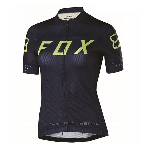 2017 Maillot Cyclisme Femme Fox Noir et Vert Manches Courtes et Cuissard