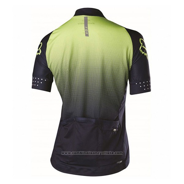 2017 Maillot Cyclisme Femme Fox Noir et Vert Manches Courtes et Cuissard
