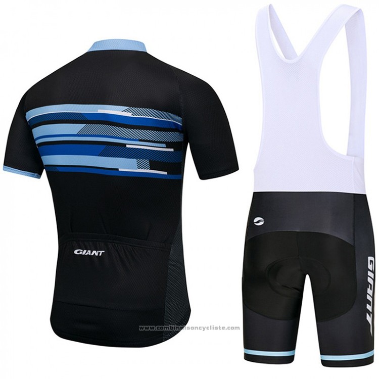 2018 Maillot Cyclisme Giant Noir et Bleu Manches Courtes et Cuissard