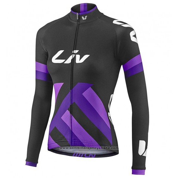 2017 Maillot Cyclisme Femme Liv Noir et Violet Manches Longues et Cuissard