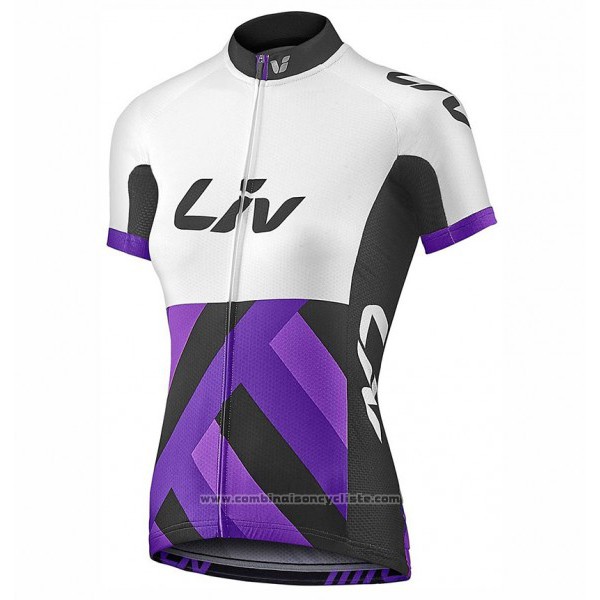 2017 Maillot Cyclisme Femme Liv Race Day Blanc et Violet Manches Courtes et Cuissard