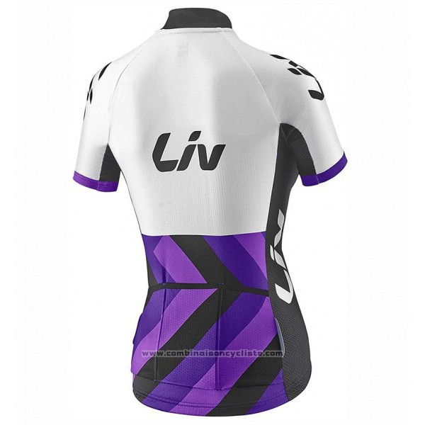 2017 Maillot Cyclisme Femme Liv Race Day Blanc et Violet Manches Courtes et Cuissard