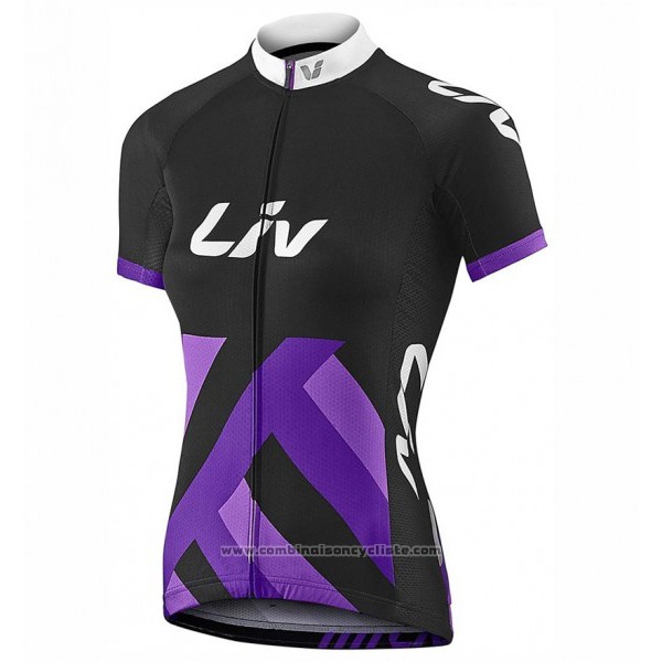 2017 Maillot Cyclisme Femme Liv Race Day Noir et Violet Manches Courtes et Cuissard