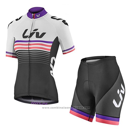 2019 Maillot Cyclisme Femme Liv Noir Blanc Fuchsia Manches Courtes et Cuissard