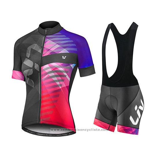 2019 Maillot Cyclisme Femme Liv Violet Rouge Noir Manches Courtes et Cuissard